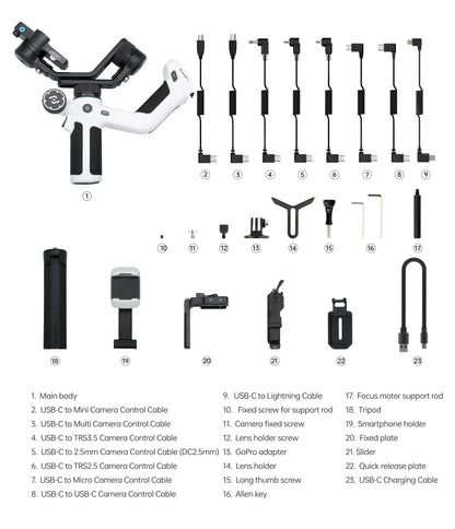 FeiyuTech SCORP Mini 2 Kit - 3-Axis Handheld Gimbal for Mirrorless Camera, Action Cam, Smartphone with AI Tracker, 1.2kg Load Capacity