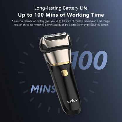 Sejoy Electric Razor for Men – 3-Blade Foil Shaver with 7500 RPM High-Speed Motor & Digital Power Display