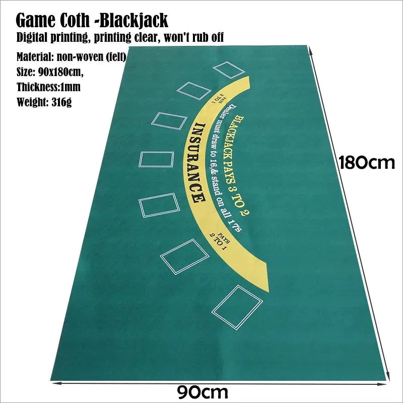 Portable 180x90cm Felt Casino Tablecloth for Blackjack & Poker – Family Party Game Pad & Entertainment Accessory