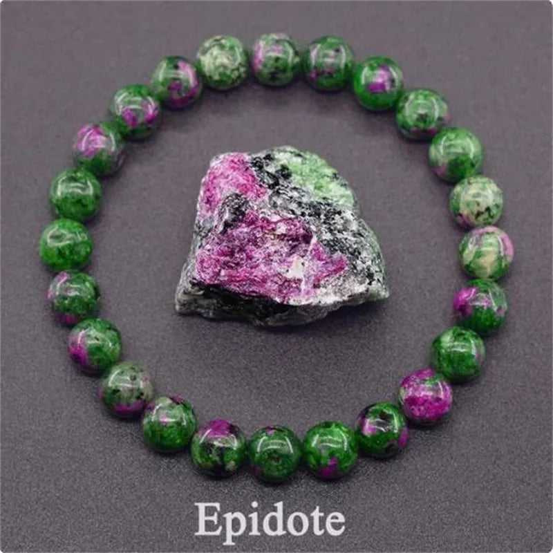 8MM Natural Epidote Zoisite & Lava Stone Bead Bracelet - Tiger Eye & Quartz Jewelry for Women