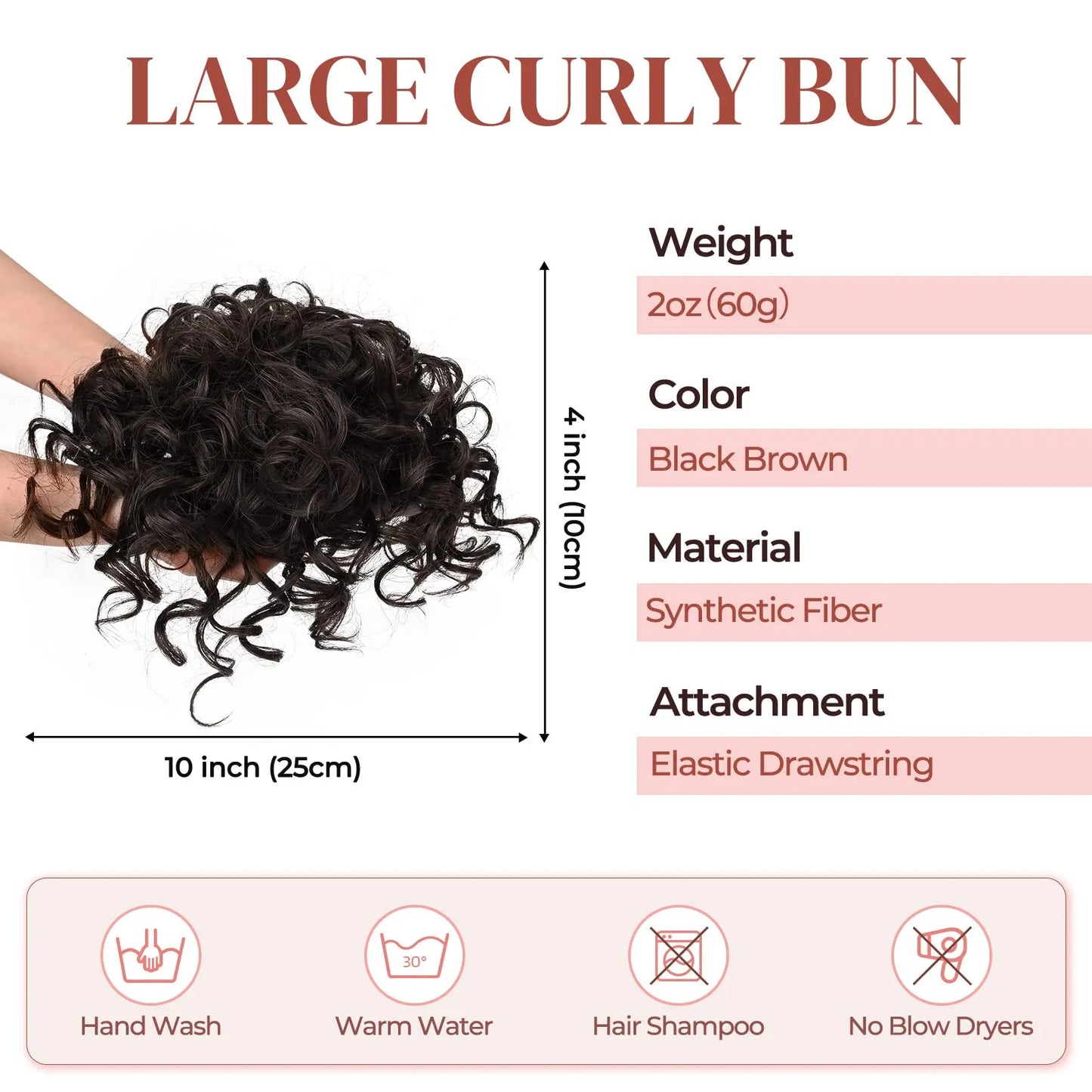 Loose Wave Curly Hair Bun Extension - Synthetic Messy Bun Hair Piece 60g - Elastic Drawstring for Women, Dark Brown