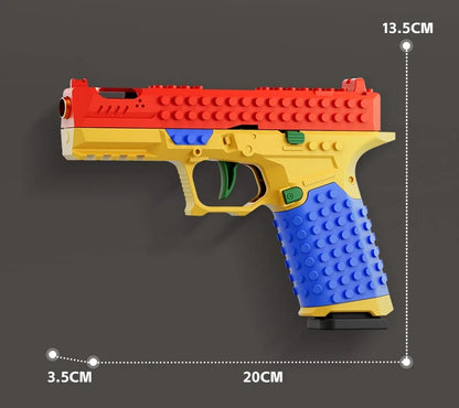 Building Block Shell Ejecting Toy Gun – Blowback Continuous Firing Airsoft Style Pistol for Outdoor Play & Collectors