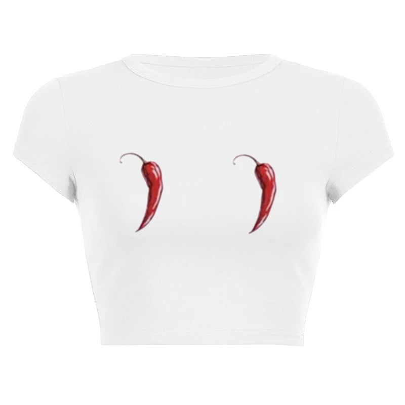 Harajuku Y2K Women’s White Crop Top – Casual Short Loose Summer Tee