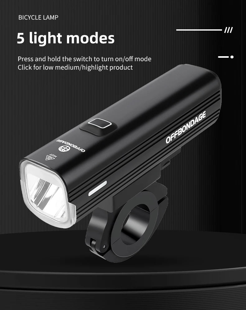 OFFBONDAGE 1000 Lumen Bicycle Light - USB Charging Bike Headlight & Power Bank | MTB & Road Highlight Flashlight for Handlebar