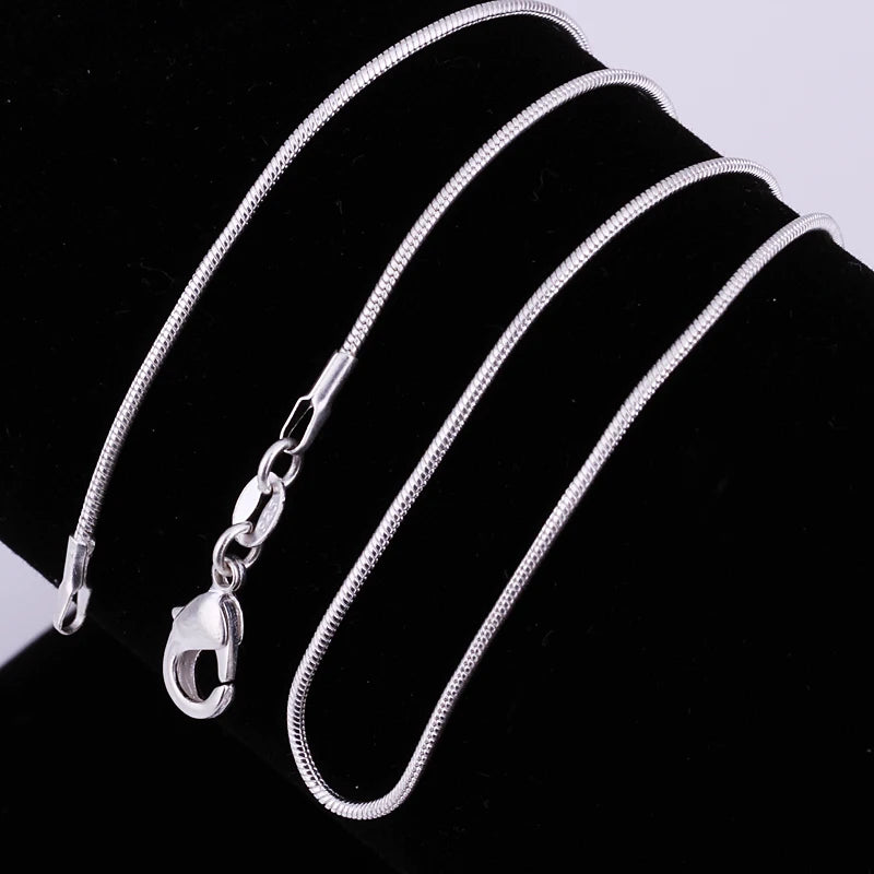 10PCS 925 Sterling Silver Snake Chain Necklaces — 1mm, 16–30 Inch for Women & Men, Fashion Jewelry