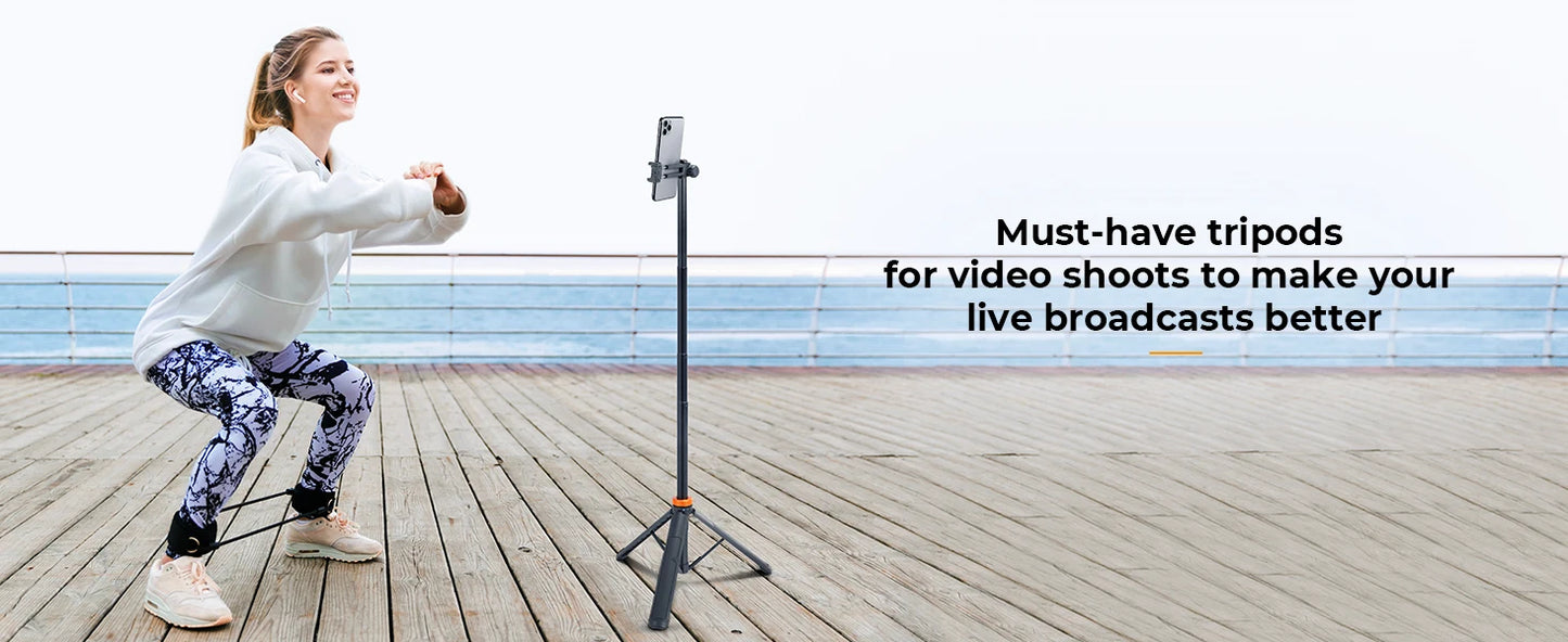 K&F Concept MS08 62'' Phone Tripod – 1.58m Selfie Stick with Bluetooth Remote & GoPro Adapter (Black & Orange)