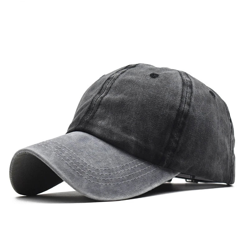 Baseball Snapback Cap – Pure Color Cowboy Hat, Water-Washed Hip Hop Fitted Cap for Men & Women, Spring & Autumn