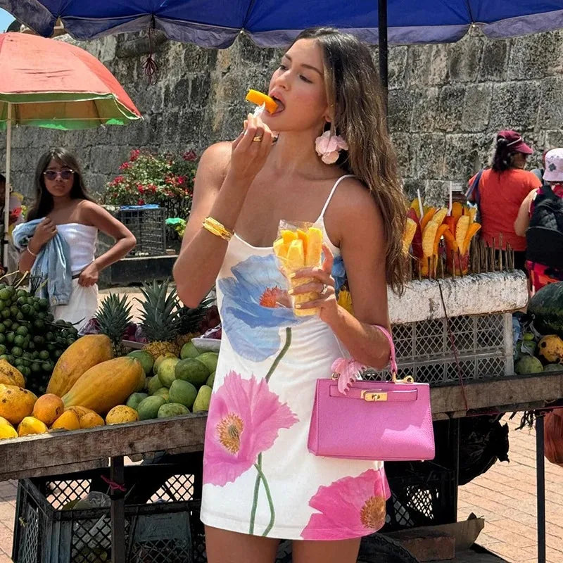 Women’s Sexy Mini Dress - Sleeveless O-Neck Backless Printed Summer Slim Fit Casual Streetwear Dress