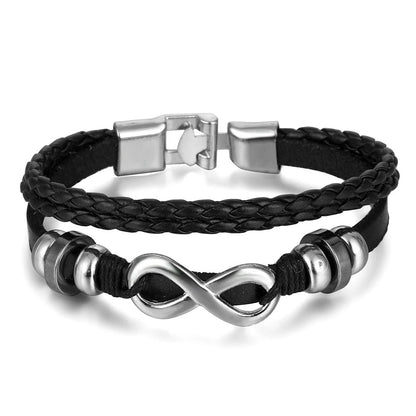 Vintage Gothic Punk Moon & Star Metal Bracelet - Multilayer Leather Bangle for Men, Leaf & Sun Arm Jewelry