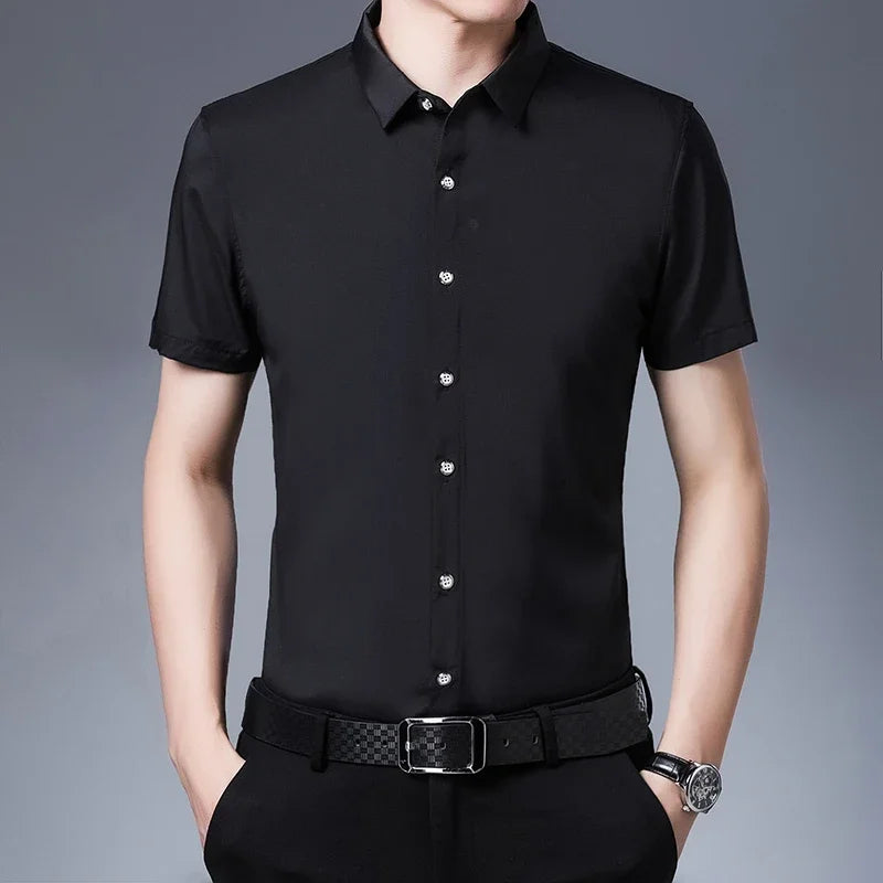 Men's Business Casual Short Sleeve Shirt - Solid Color Non-Iron Comfort Shirt