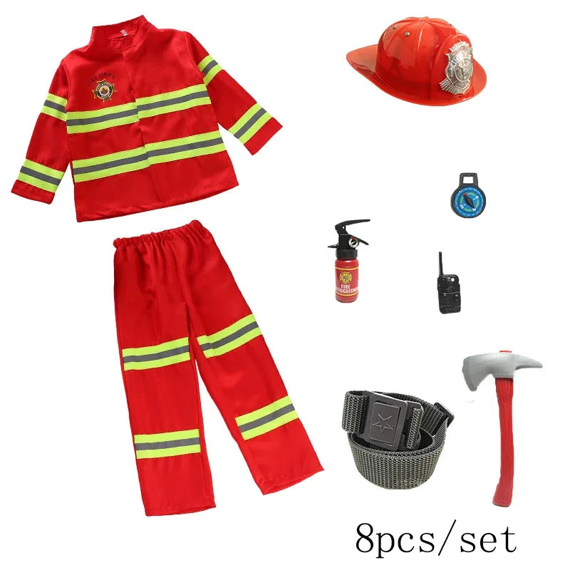 Kids Firefighter Costume – Halloween Sam Fireman Uniform Role Play Outfit for Boys Party & Cosplay Gift