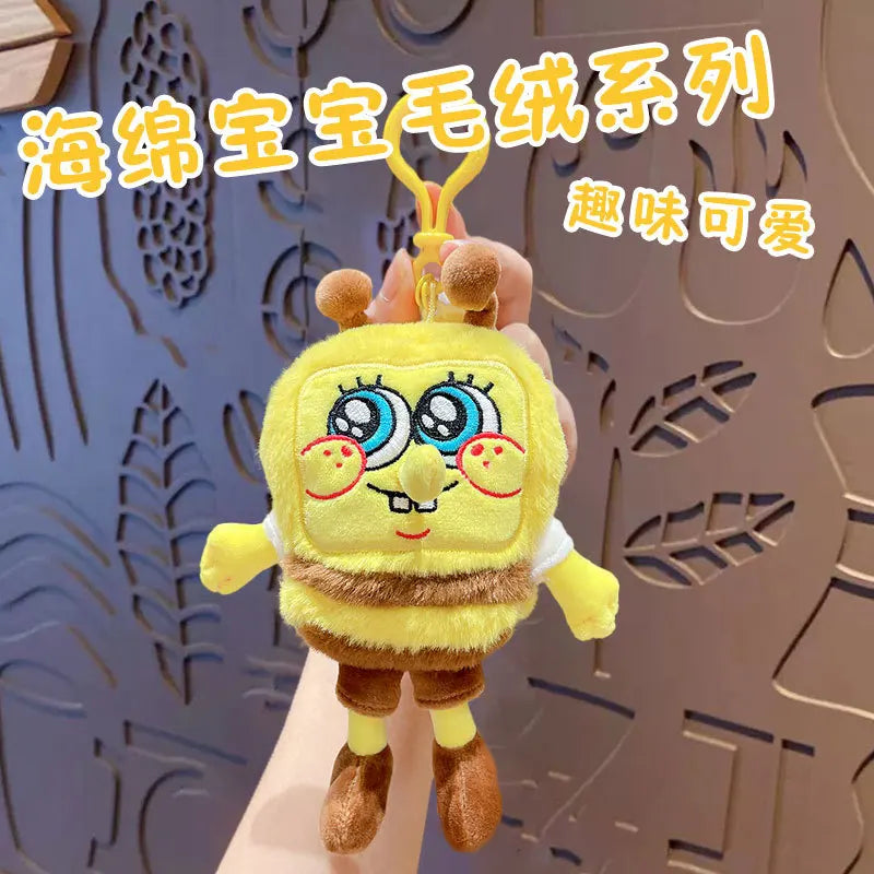 Potdemiel Anime Pink SpongeBob & Patrick Star Kawaii Plush Keychain — Cosplay Stuffed Keyring Gift for Kids