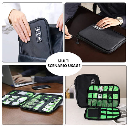Black & Green Portable Storage Bag – Waterproof Electronic Accessory Organizer for USB Cables, Chargers & Travel
