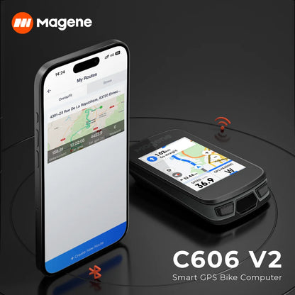 Magene C606V2 GPS Bike Computer – Touchscreen Cycling Speedometer with WiFi, Bluetooth, ANT+, Navigation, Climb & Odometer Functions