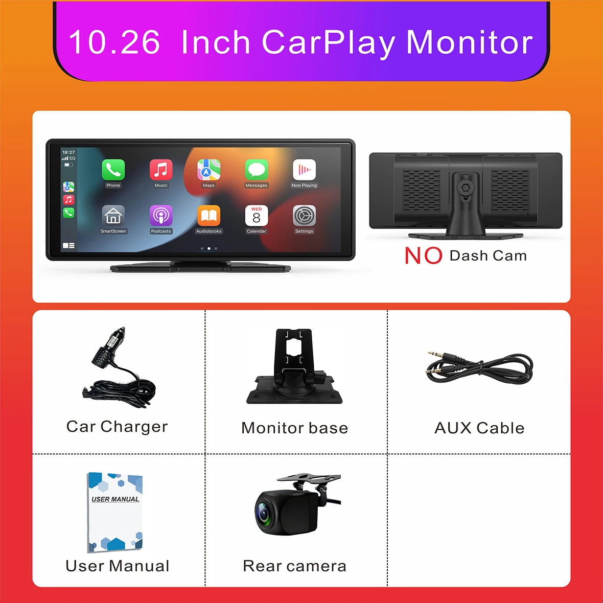 Portable Wireless CarPlay Screen - Universal Android Auto Touchscreen Car Stereo System