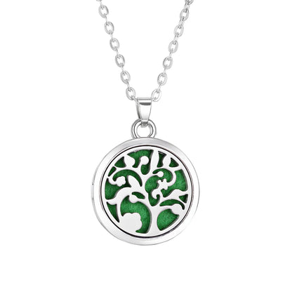 Tree of Life Aromatherapy Necklace – Stainless Steel Essential Oil Diffuser Locket Pendant