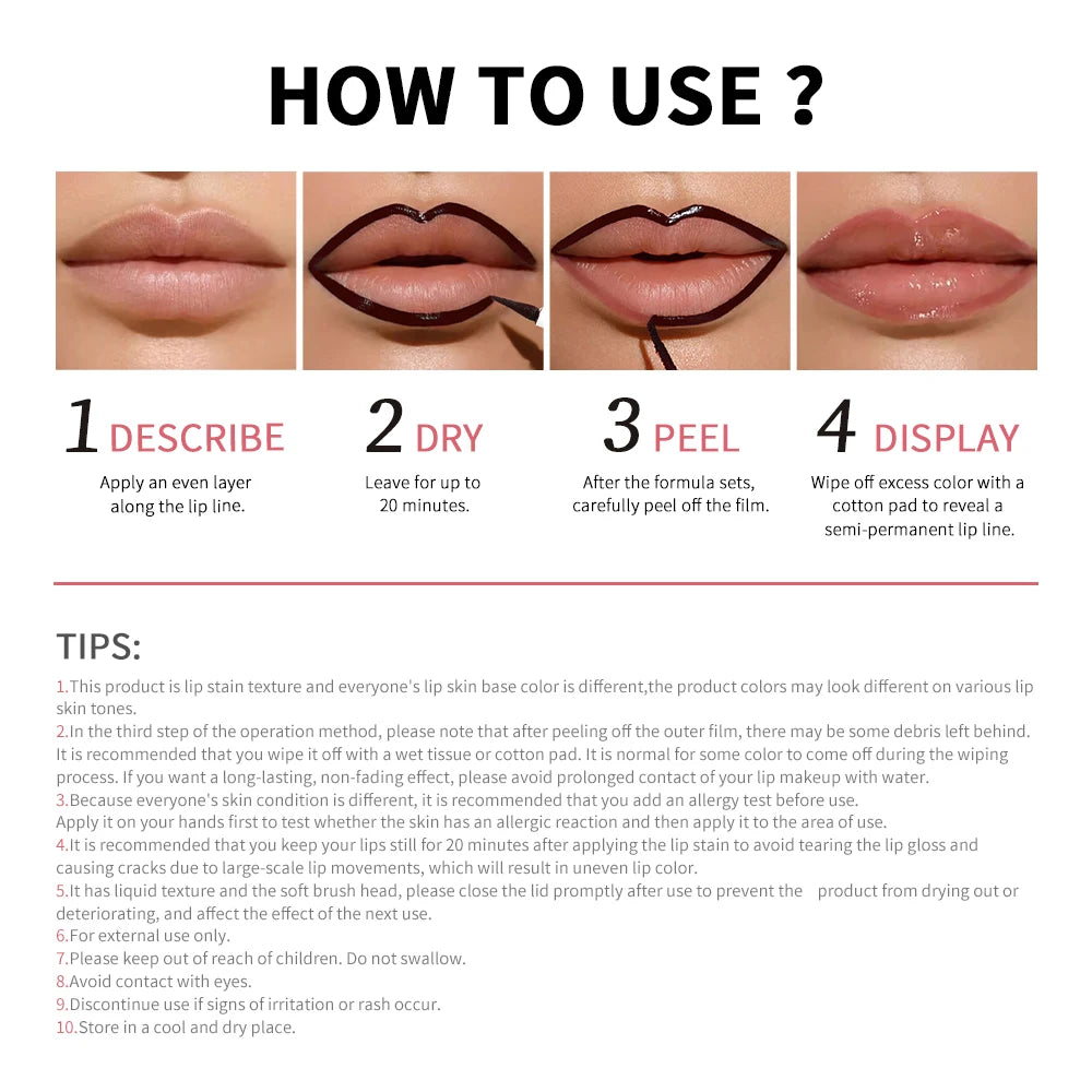 Peel Off Lip Stain Pencil - Matte Waterproof Long Lasting Smudge Proof Lip Liner Tattoo Makeup