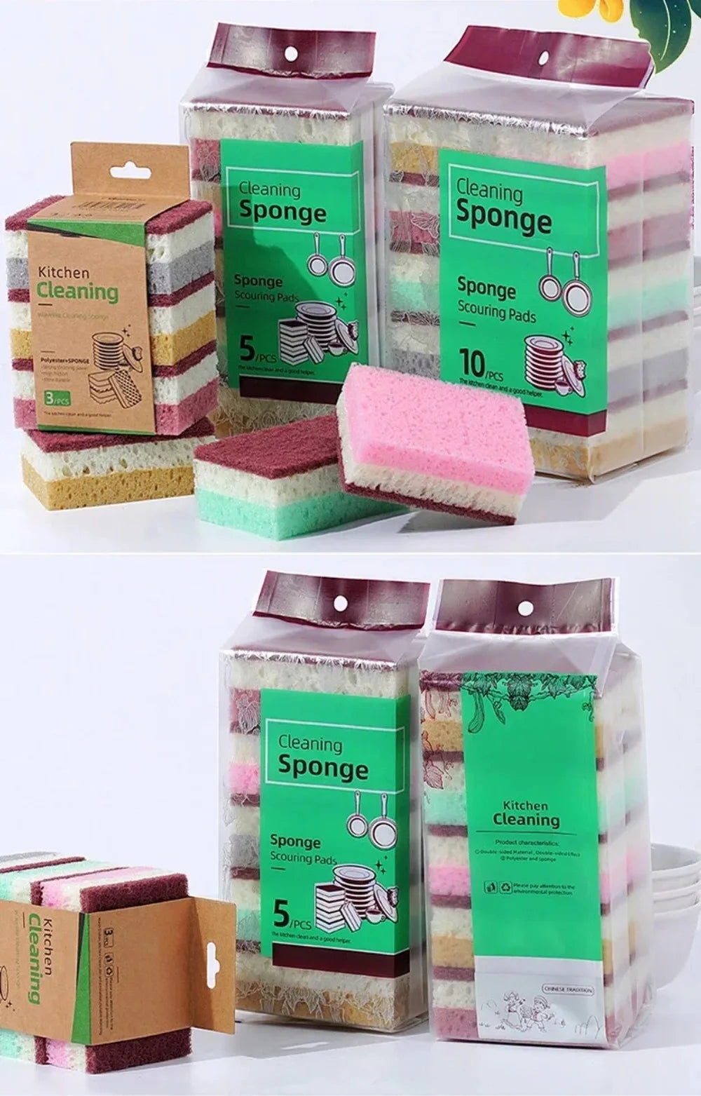 High-Density Sponge Cleaning Cloth — Non-Greasy Dishwashing & Kitchen Sponge for Pots, Bowls & Catering Use