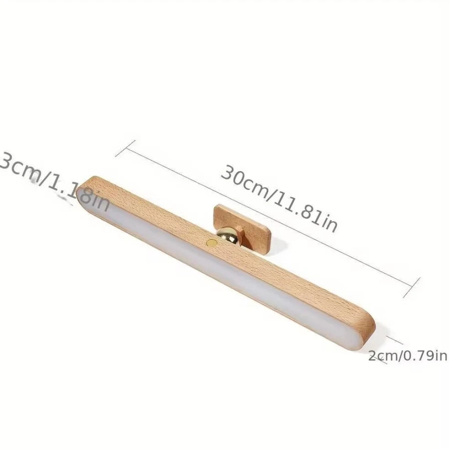 Wooden Cordless LED Wall Lamp - Adjustable Bedside Mirror & Reading Light for Bedroom Decor