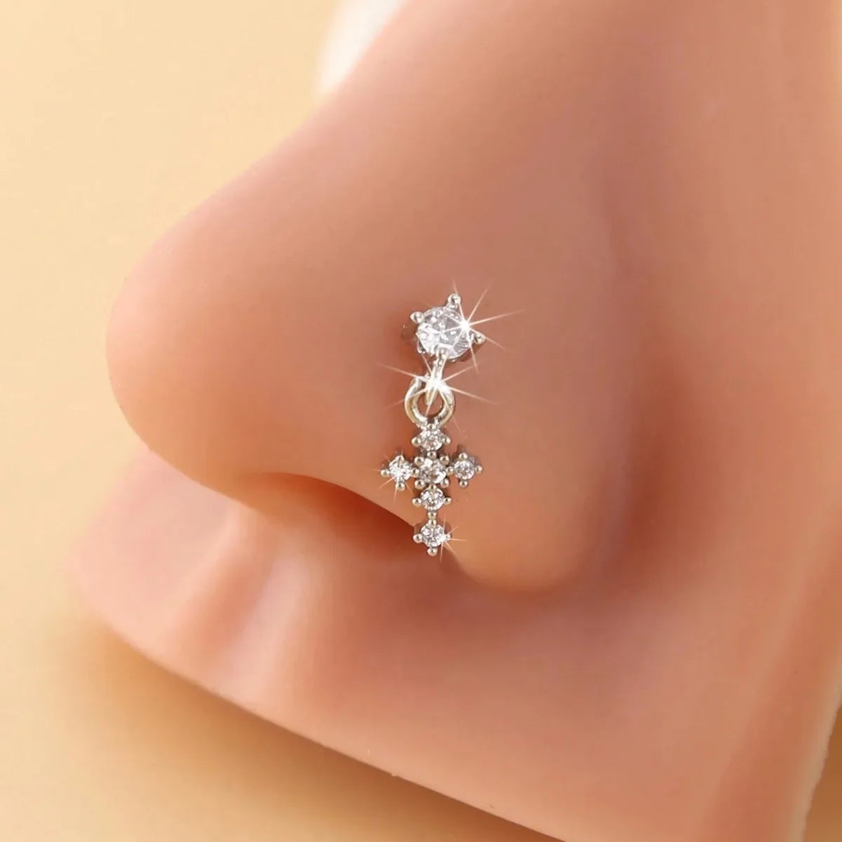 Dangle Cross Nose Rings for Women - L-Shape Nose Studs Body Piercing Jewelry