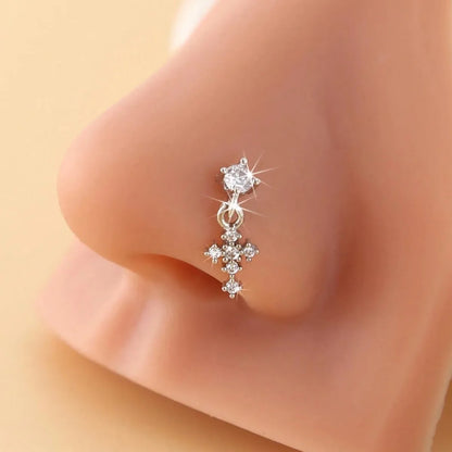 Dangle Cross Nose Rings for Women - L-Shape Nose Studs Body Piercing Jewelry