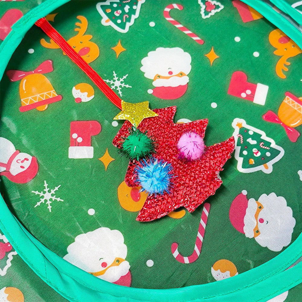 Christmas Cat Tunnel for Indoor Cats – Foldable Green Interactive Pet Play Tunnel for Kittens, Breathable Cat Exercise Toy