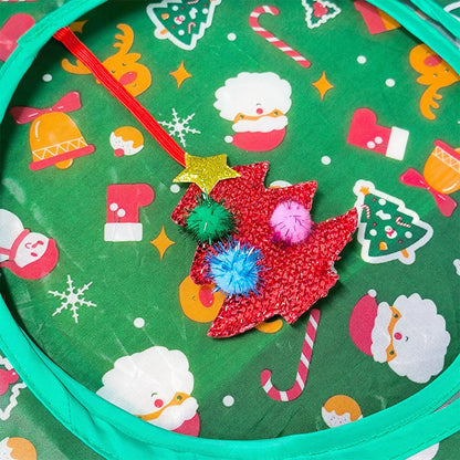 Christmas Cat Tunnel for Indoor Cats – Foldable Green Interactive Pet Play Tunnel for Kittens, Breathable Cat Exercise Toy