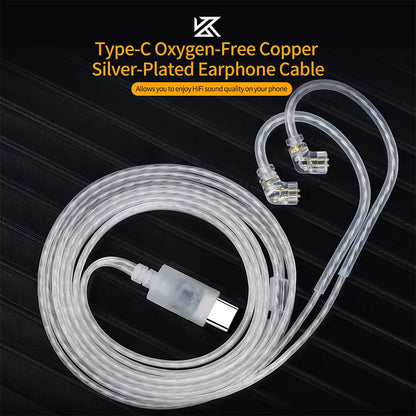 KZ OFC Silver-Plated Earphone Upgrade Cable - Type-C 2PIN Replacement Cable with Optional Microphone