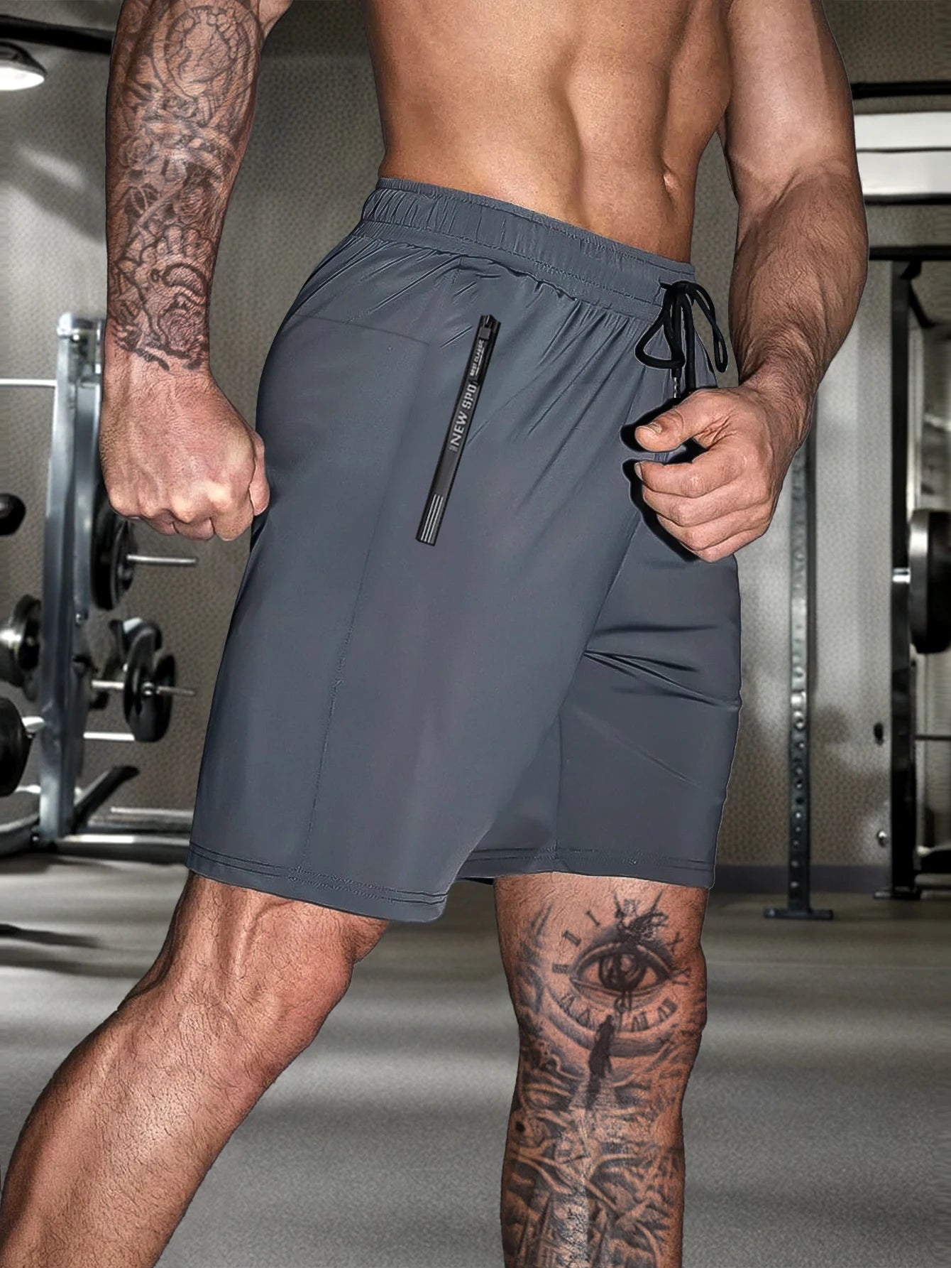 Men’s Solid Color Casual Shorts – Elastic Waist with Drawstring and Zipper Pockets, Loose Fit High Elasticity