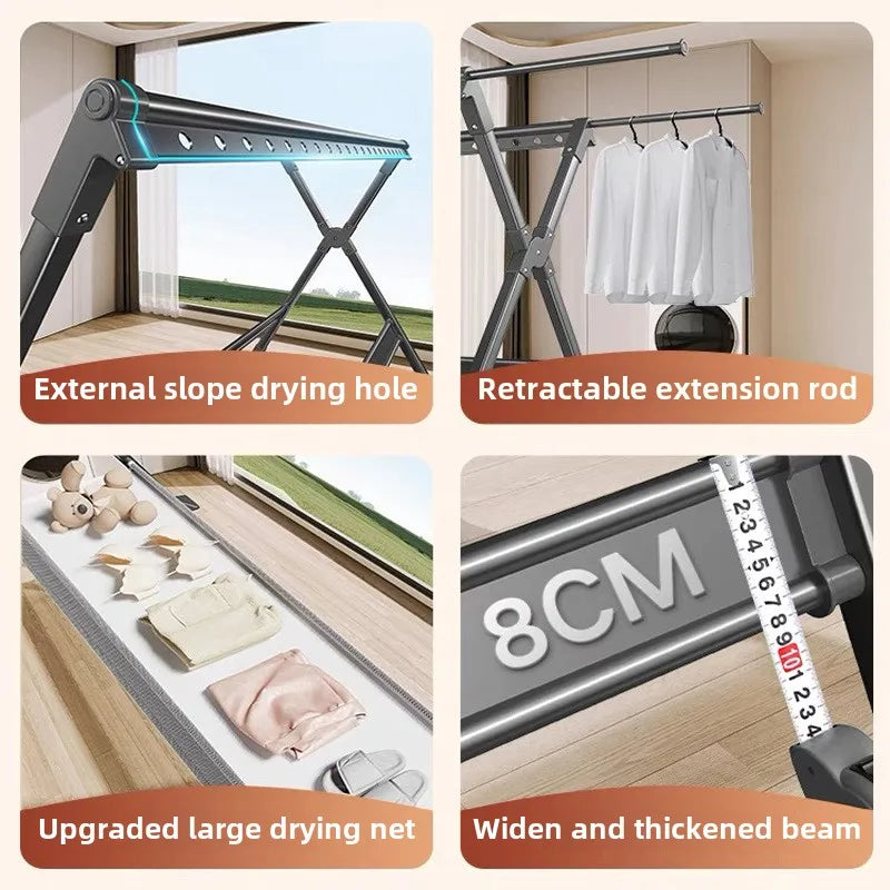 Floor-to-Ceiling Aluminum Drying Rack — Foldable Outdoor & Indoor Clothes Organizer for Kids' Clothing