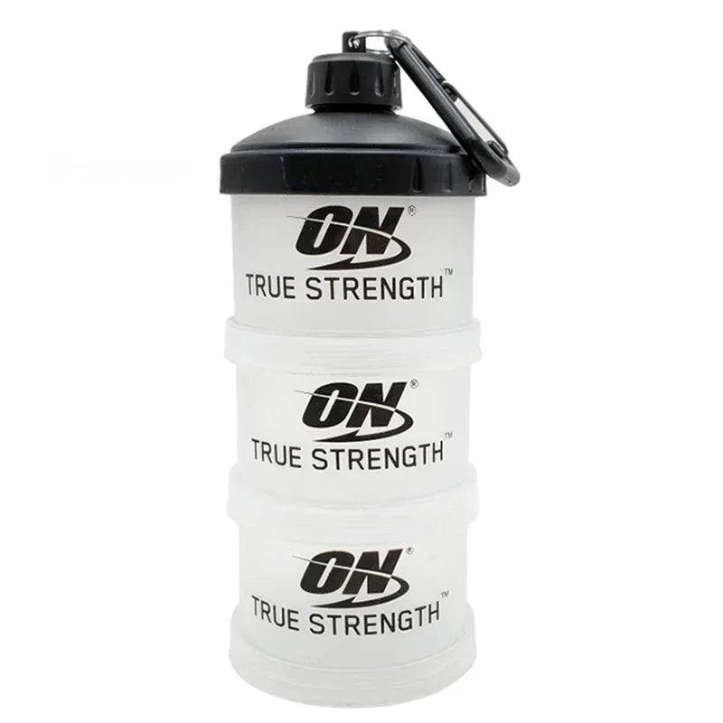 3-Layer Portable Protein Powder Box – Funnel & Handle for Fitness Supplements, Snacks & Medicine