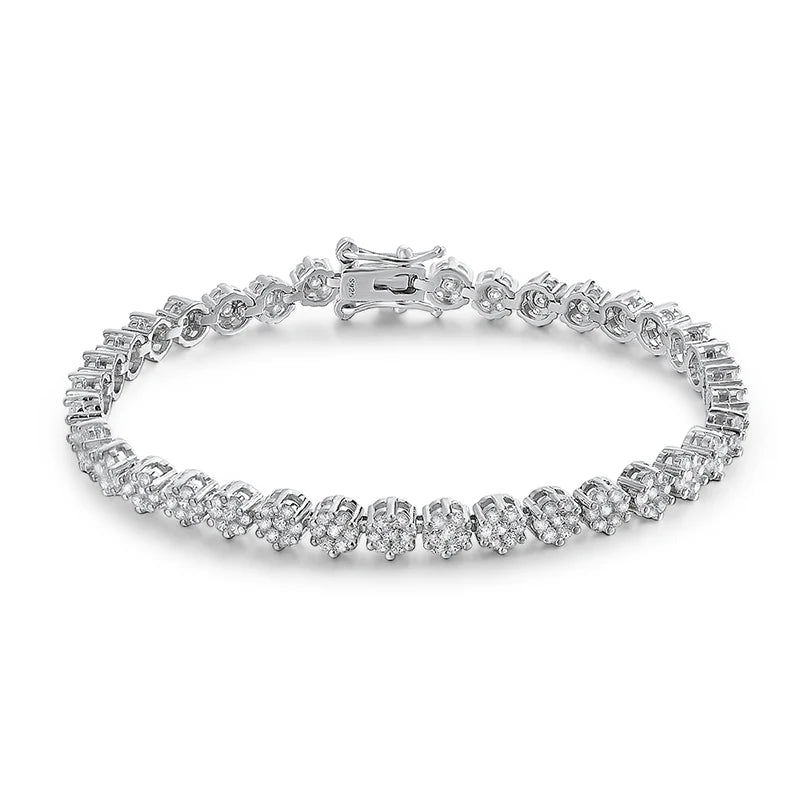 KNOBSPIN D VVS1 Moissanite Tennis Bracelet – Full Diamond, GRA Certified, 925 Sterling Silver White Gold Flower Bracelet for Men & Women