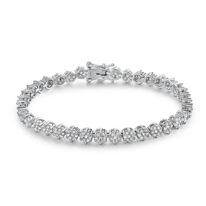 KNOBSPIN D VVS1 Moissanite Tennis Bracelet – Full Diamond, GRA Certified, 925 Sterling Silver White Gold Flower Bracelet for Men & Women