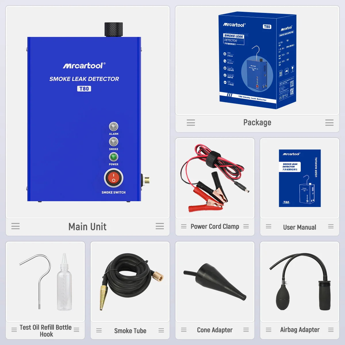 MRCARTOOL T80 Car Smoke Leak Detector with Pump | EVAP Pipe Leak Locator Diagnostic Tool for Cars & Motorcycles