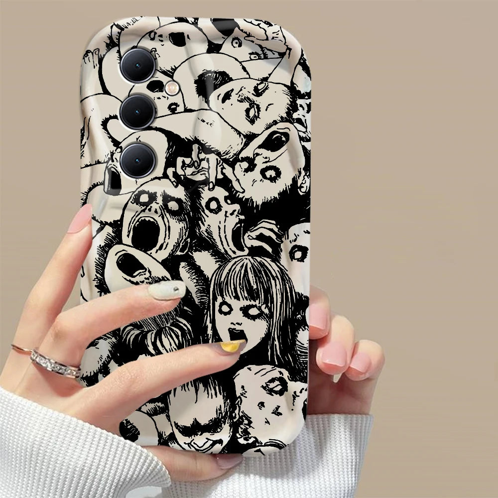 Junji Ito Horror Comics 3D Wave Phone Case for Samsung Galaxy A73 / A72 / A71 / A55 / A54 / A53 / A35 / A34 / A33 / A25 / A24 / A23 / A15 / A14 / A13 / A05 / A04 / A03 – Shockproof 4G/5G Protective Cover Anime Design