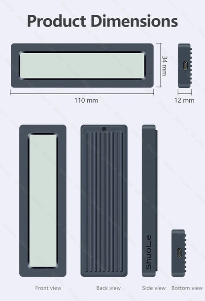 M.2 NVMe SATA SSD Enclosure – Smart Visual Case, USB 3.2 Gen 2, 10Gbps, PCI-E 20Gbps Speed