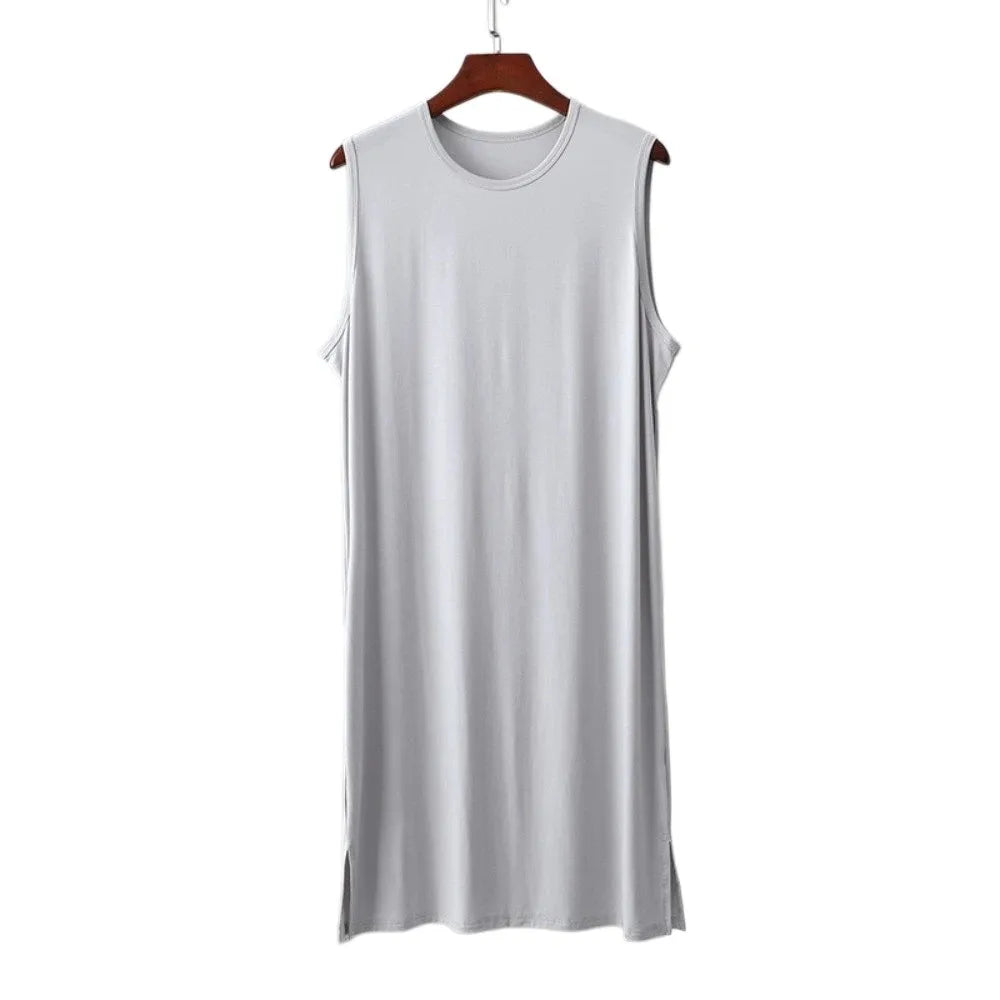 Men’s Knee-Length Sleep Robe - Oversized Sleeveless Plus Size Nightwear for Travel