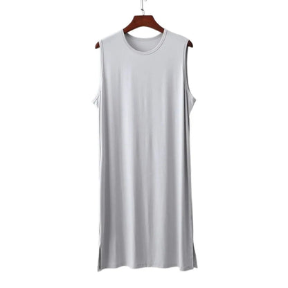 Men’s Knee-Length Sleep Robe - Oversized Sleeveless Plus Size Nightwear for Travel