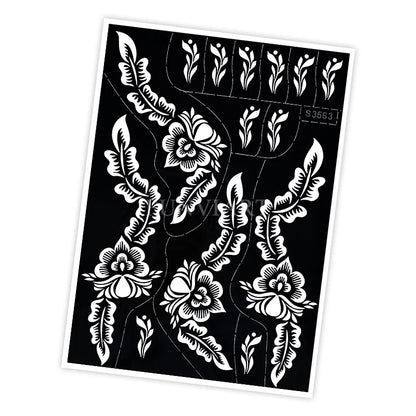 Reusable Henna Stencil Templates for Hand & Body – Floral Tattoo Stencils for Women, Weddings & Festivals Body Art Makeup Tools