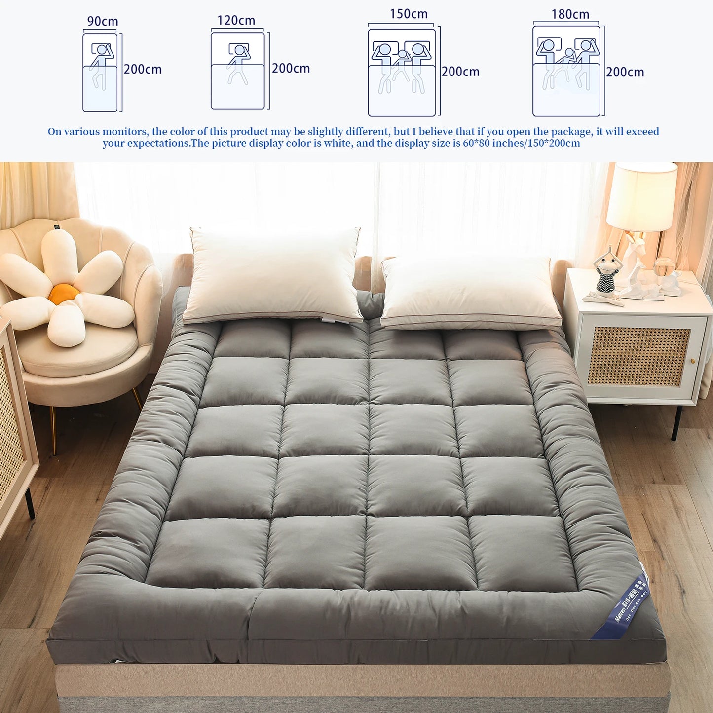 Queen Mattress Topper for Body Pain Relief - 1000 GSM Extra Thick 7D Fiber Mattress Pad Cover with Deep Pocket Fit