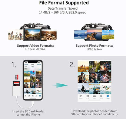 3-in-1 SD/TF Card Reader – USB-A OTG Adapter & Camera Converter for iPhone 14/13/12/11 Pro Max, XR, XS