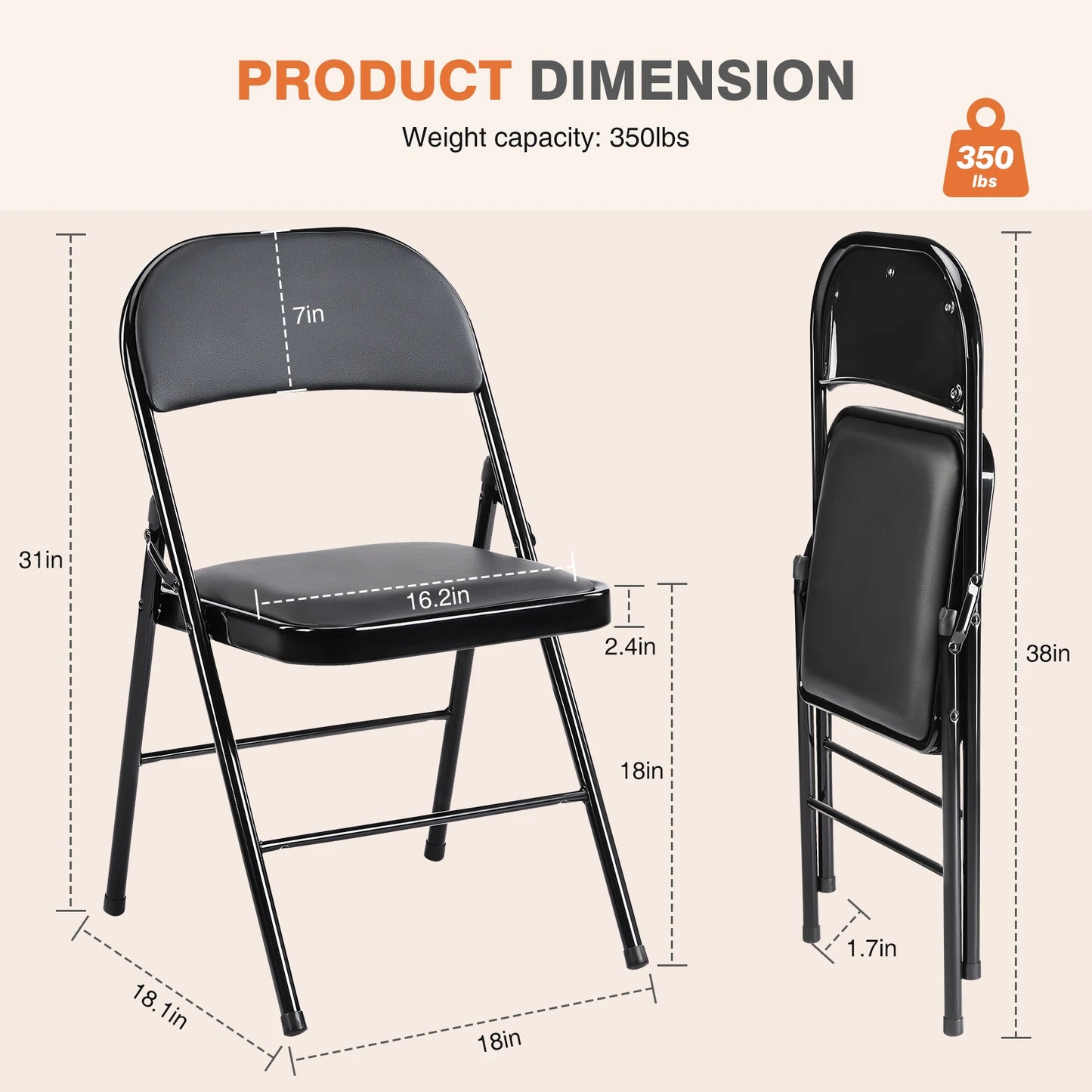 Leather Padded Folding Chairs – 4 Pack Sturdy Metal Rocking Dining Chairs for Living Room, Outdoor & Office