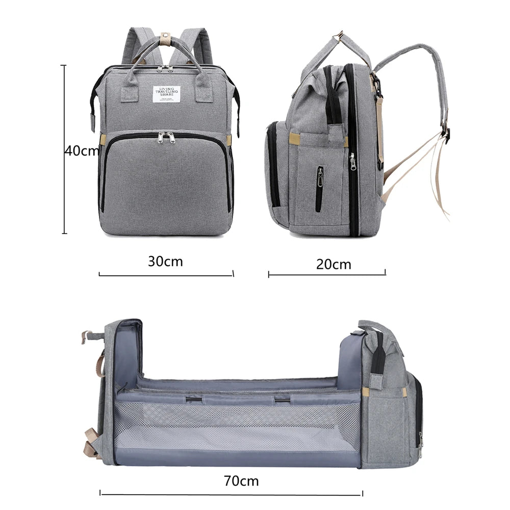 Foldable Bed Diaper Bag with Changing Station - Insulated Pocket, Large Capacity, Multifunctional Double Shoulder Mommy Bag