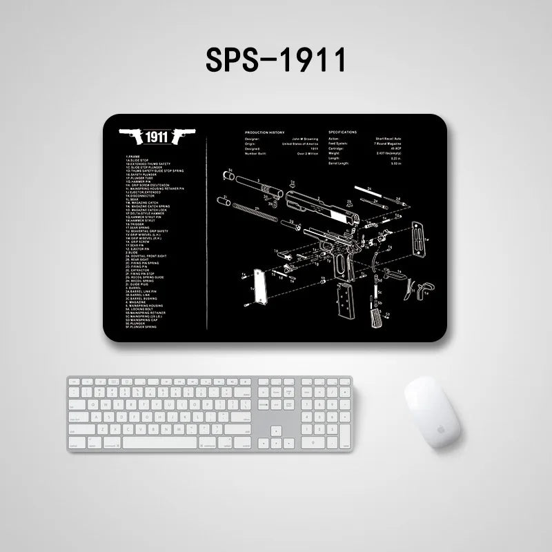 Gun Cleaning Mat Mouse Pad — Armorers Bench Mat with Parts Diagram & Instructions for AR15, AK47, GL, 1911