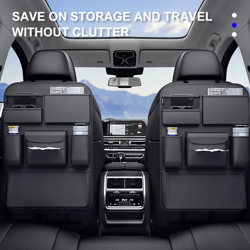 SEAMETAL Car Seat Back Storage Bag – PU Leather Auto Organizer with Tissue Box, Multifunctional Car Storage Accessory