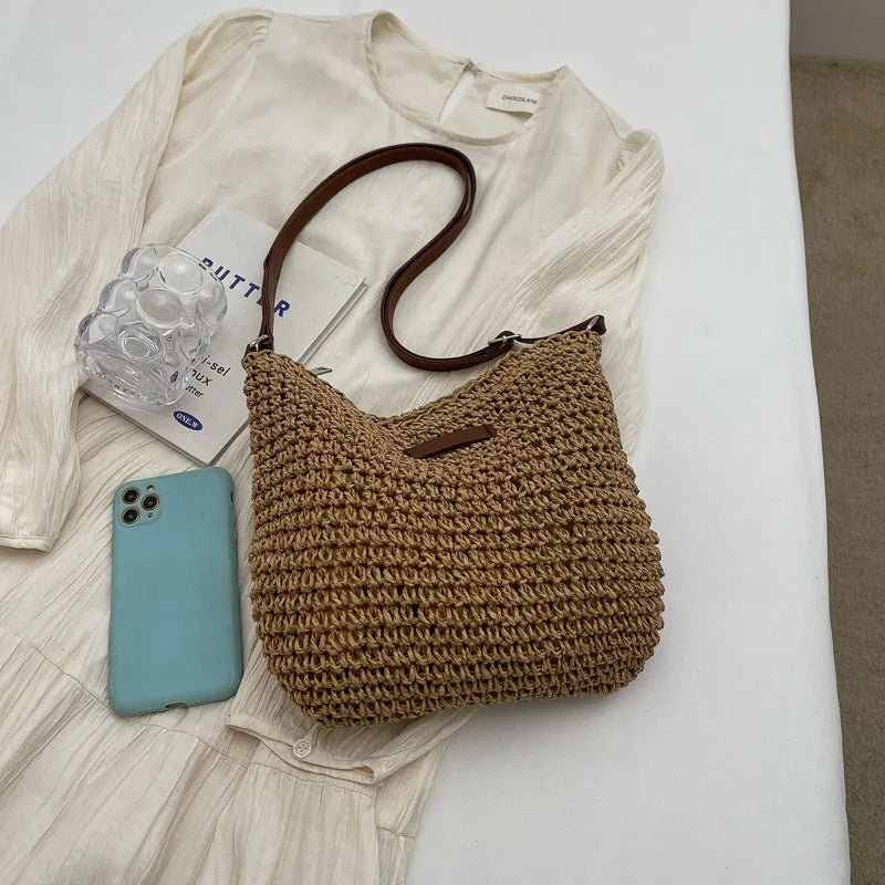 Women’s Straw Woven Crossbody Bag - Fashionable Beach Shoulder Bag for Summer Travel & Casual Style