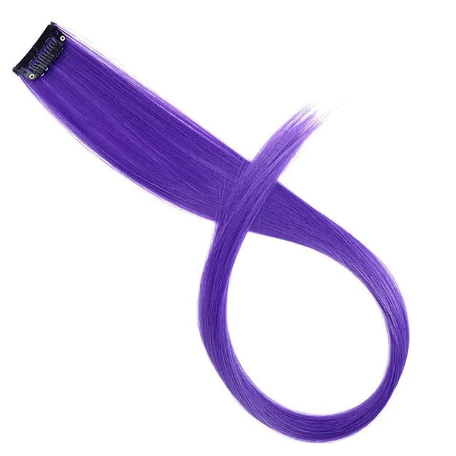 WIGSIN Synthetic Long Straight Rainbow Hair Extension – Colorful Purple Red Blue Hairpiece for Women