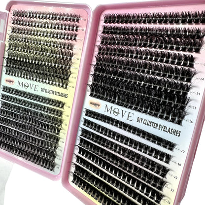 640 Cluster Lashes Kit 5D Fluffy Volume Eyelash Extension Set – Faux Mink Mixed Tray Thick Lash Makeup Kit for Salon & DIY Use
