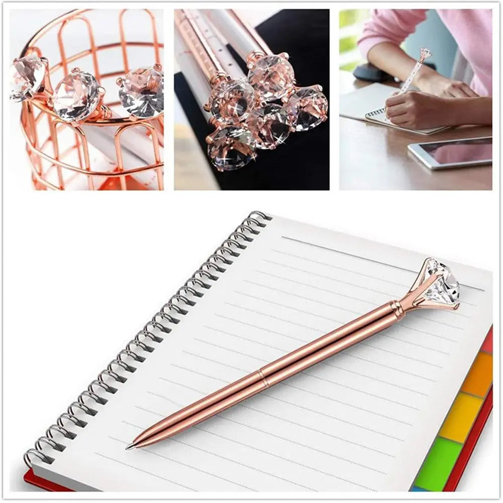 Large Diamond Crystal Ballpoint Pen - 1.0mm Metal Nib Rhinestone Pen for Student Stationery, Office, Business Gifts