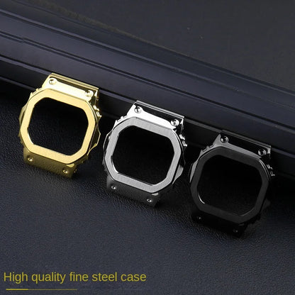 Casio G-SHOCK DW5600 Mod Kit - Stainless Steel Case Bezel & Metal Strap Replacement Set for GW-M5610/GW-B5600